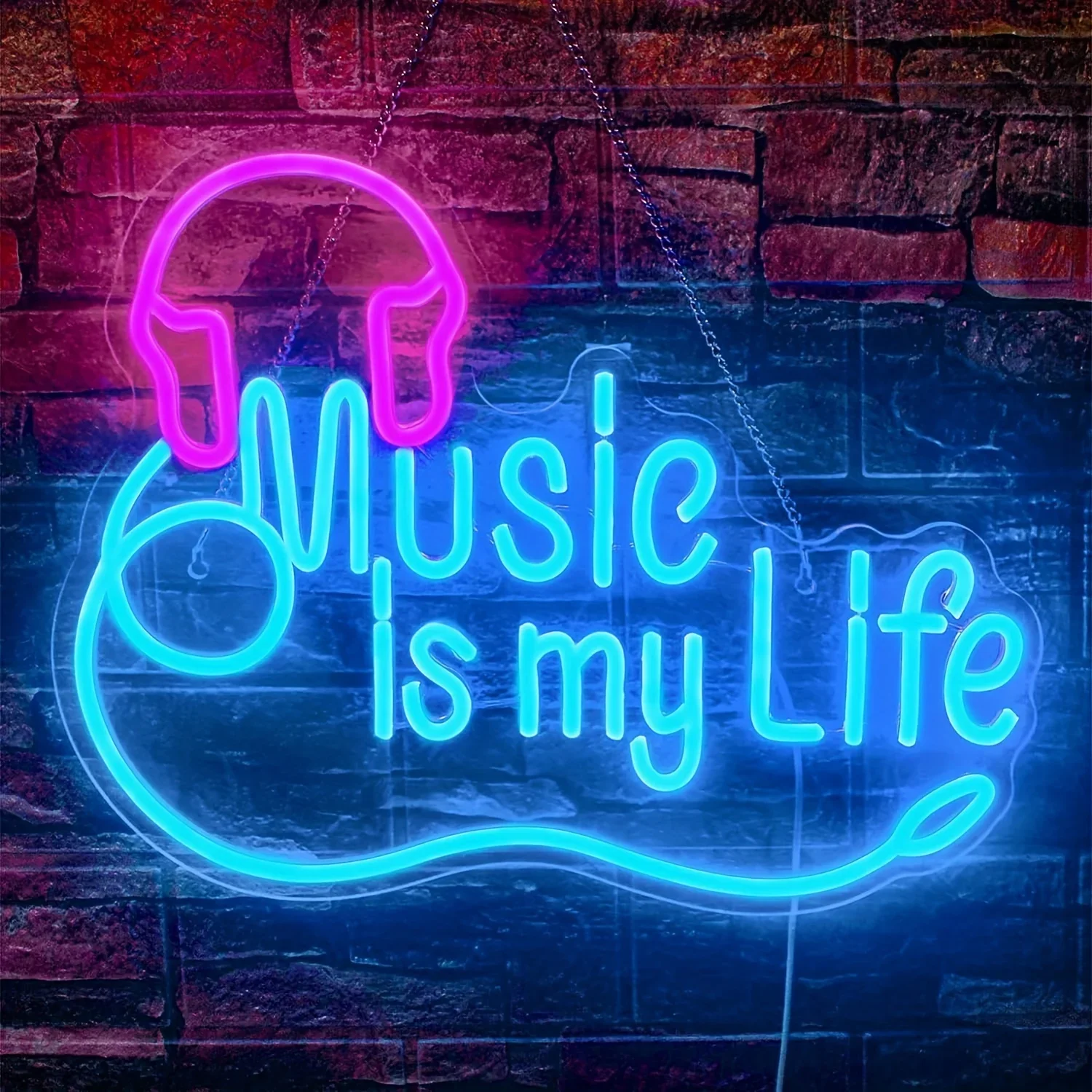 Music Is My Life LED Neon Sign - Headphone Design-Vibrant Bedroom, Studio & Club Decor - Perfect Birthday Gift for Music Lovers