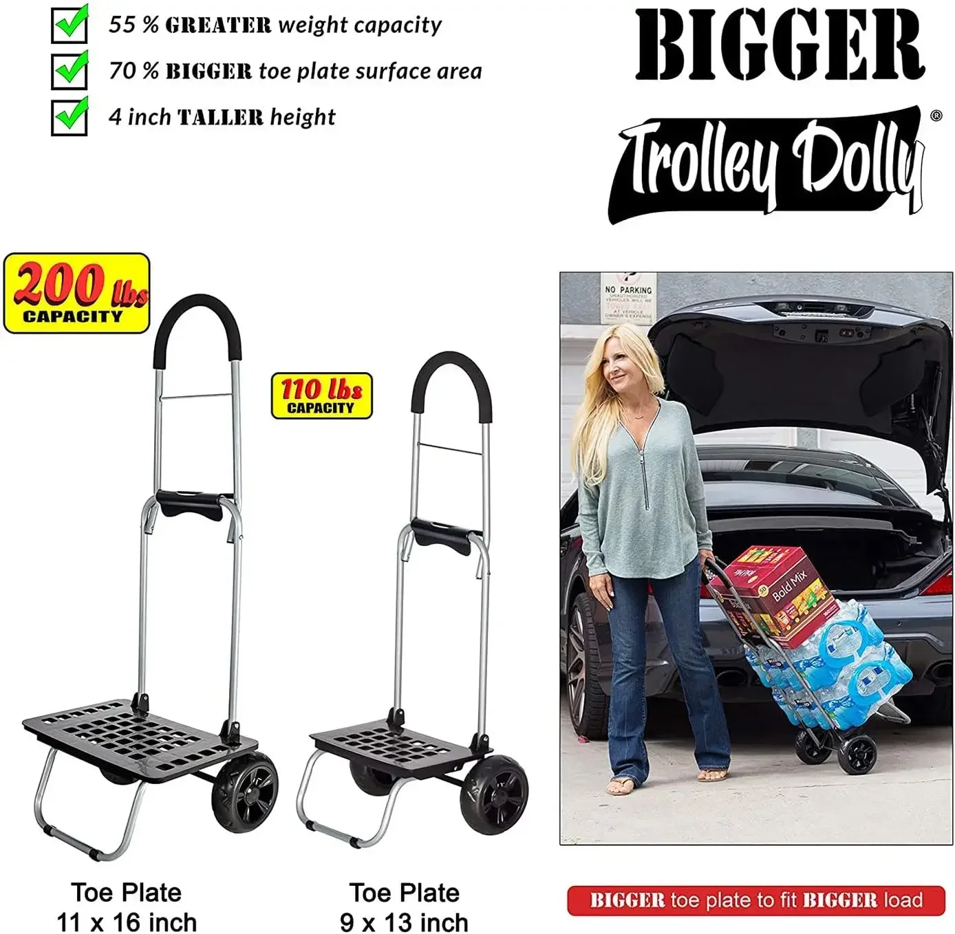 products Bigger Trolley Dolly, Black Shopping Grocery Foldable Cart