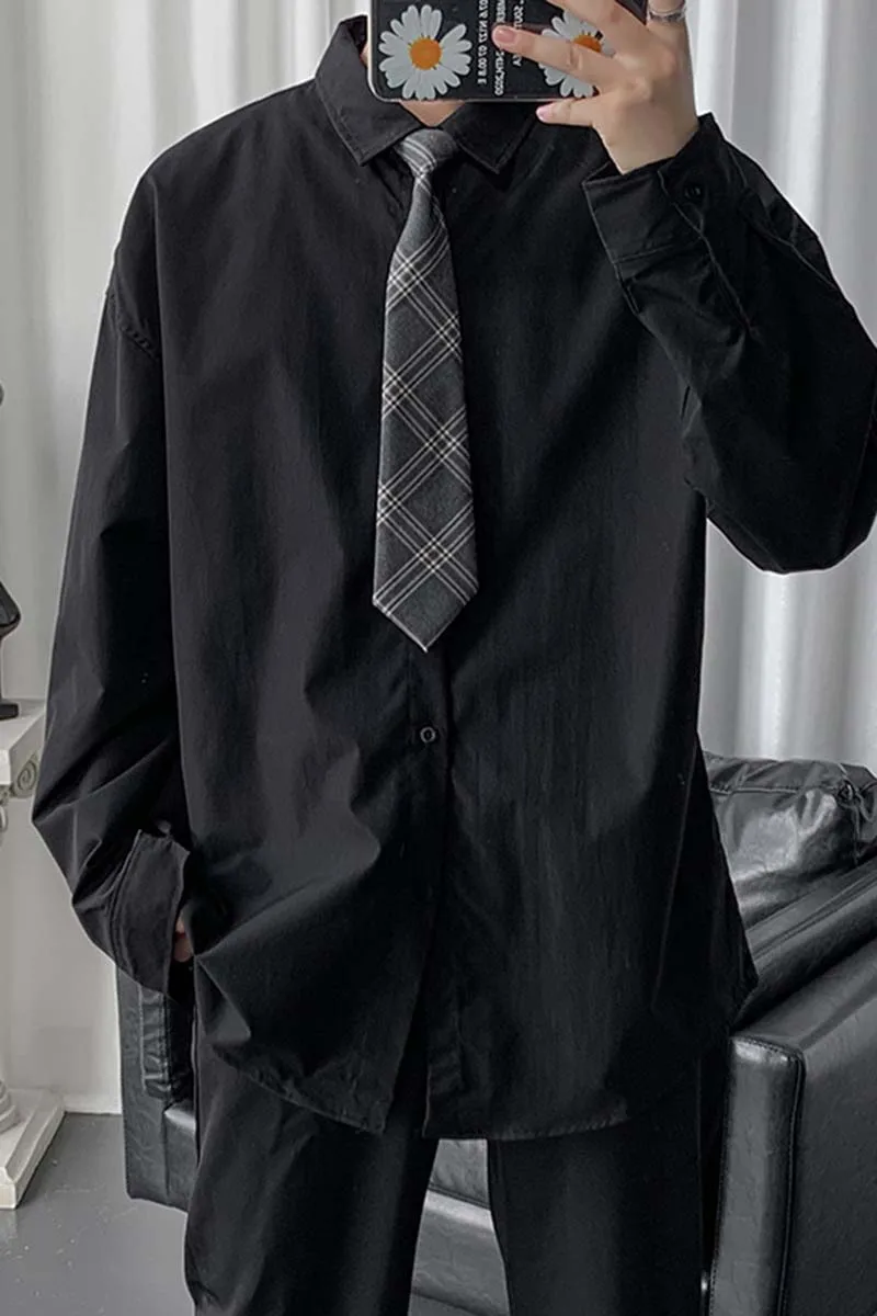 

Trendy Men's Long Sve irt with Tie Inner Wear Design Sensation Small ence Jk Sle Spring Autumn College Wind irt