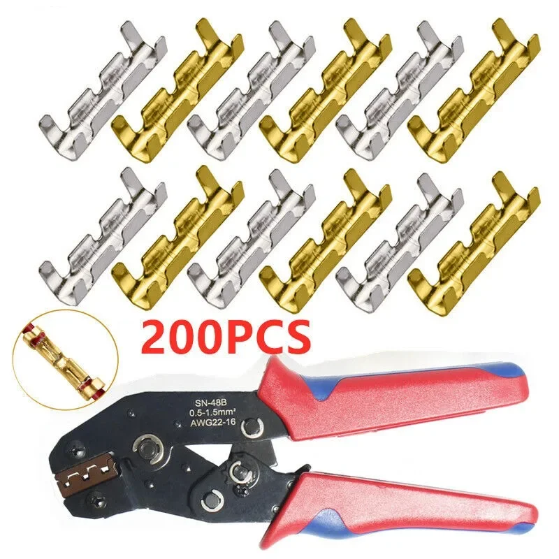 200Pcs Wire Crimp Connector Set with Pliers Tools U-shaped Copper Buckle Wiring Accessories Electrical Terminal Kit for Cable