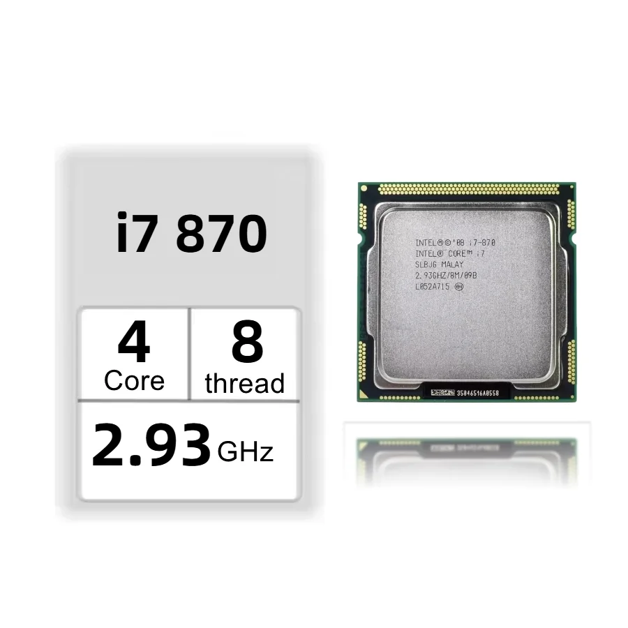 INTEL Processor  Core i7 870 2.93GHz Quad-Core L3 8M Socket LGA 1156 CPU SLBJG 95W Cpu