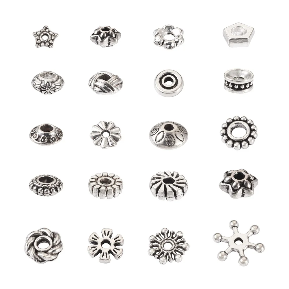 400pcs Tibetan Style Alloy Spacer Beads Random Mixed Metal Flower Star Rondelle Loose Beading Bracelet DIY Jewelry Craft Making