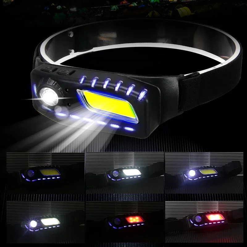 Portable Powerful Induction Headlamp Waterproof Outdoor Camping Night Fishing Built-in Battery Rechargeable Emergency Headlights