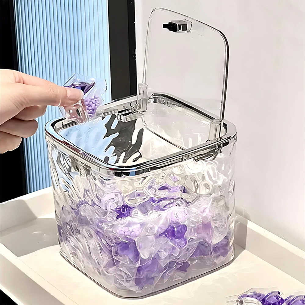 Laundry Pods Container Clear Storage Box For Washing Capsules Dryer Sheets Container Desktop Storage Organizer with Lid