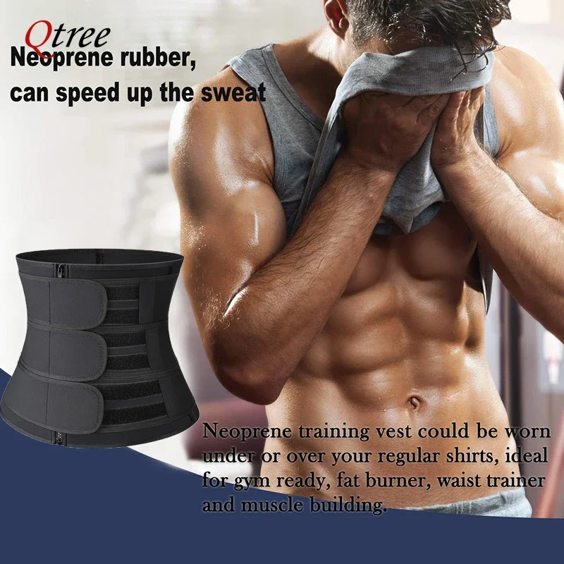 Qtree-moldeador de cuerpo de neopreno para hombres, entrenador de cintura de entrenamiento de Sauna, cinturón recortador para pérdida de peso, sudor, vientre, corsé adelgazante, ropa moldeadora