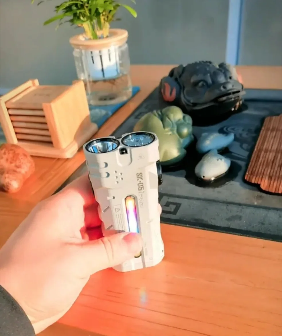 Powerful LED Flashlight 4360LM Portable Torch with Floodlight+Spotlight Multi functional LED Light Power Bank for Hiking Outdoor