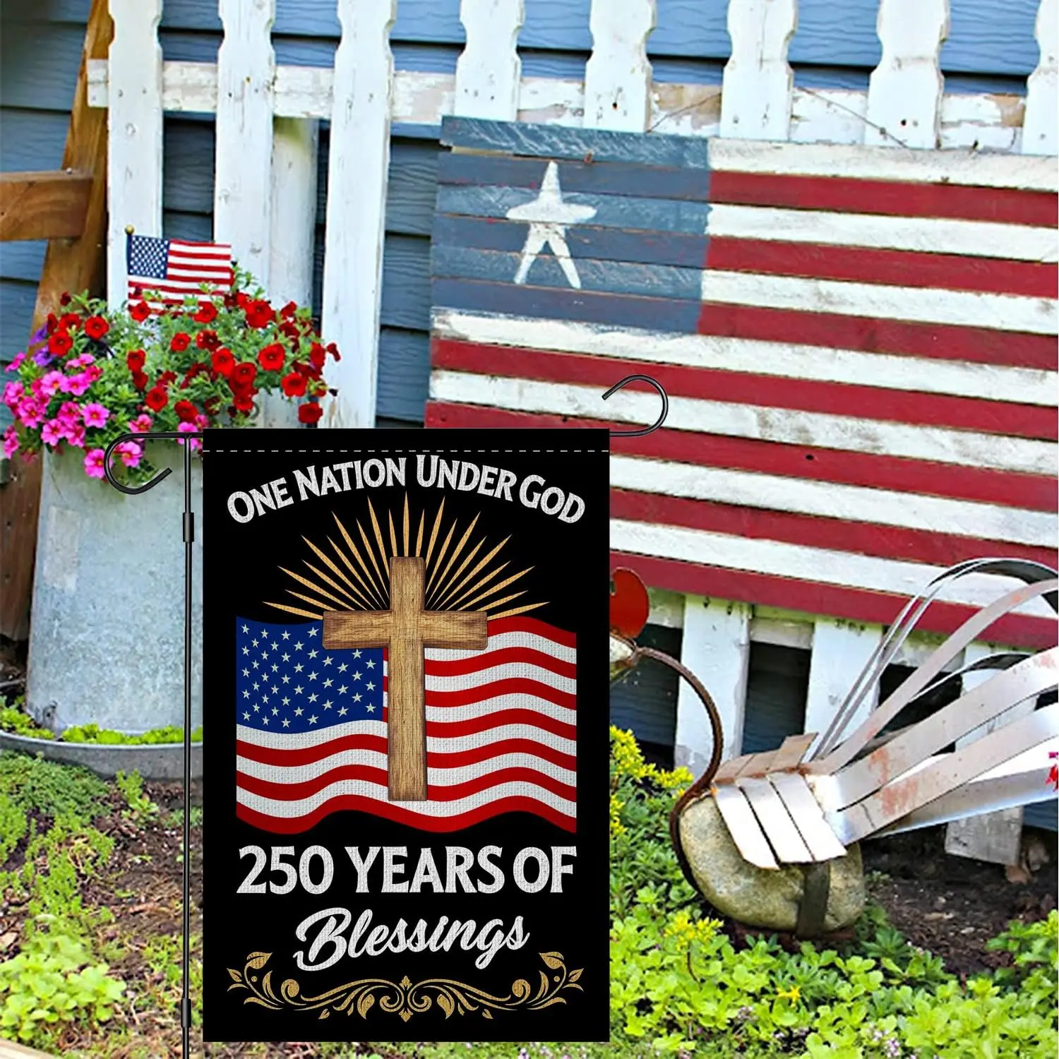 250 Anniversary USA Garden Flag, One Nation Under God Patriotic Double-Sided Banner, Blessings 250th Anniversary Freedom 4th MMZ