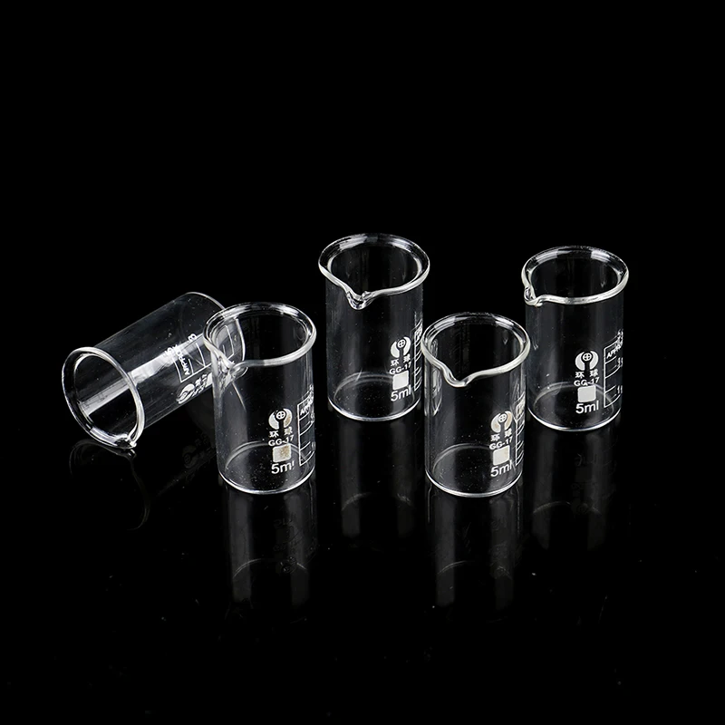 Química laboratório copo transparente, forma baixa, novo, 5pcs capacidade, 5ml