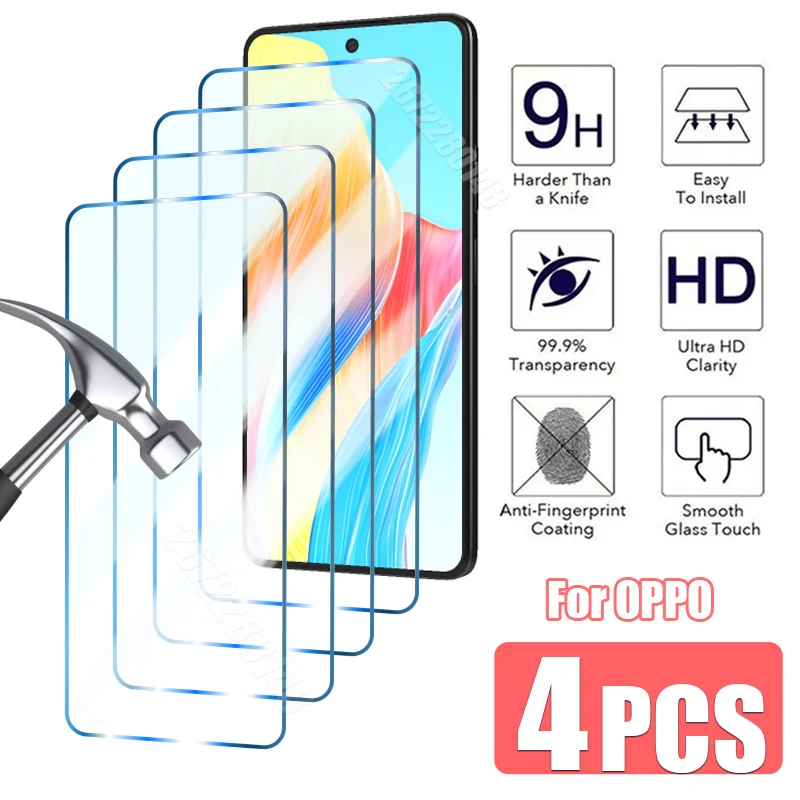 4PCS Tempered Glass For OPPO A74 5G A54 A52 Screen Protector For OPPO A72 A53 A9 A5 2020 Protective Glass