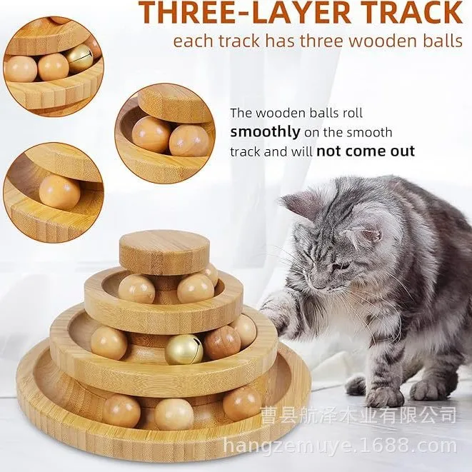 Juguete interactivo de madera para gatos con pista multi-niveles y bola - imagen 2
