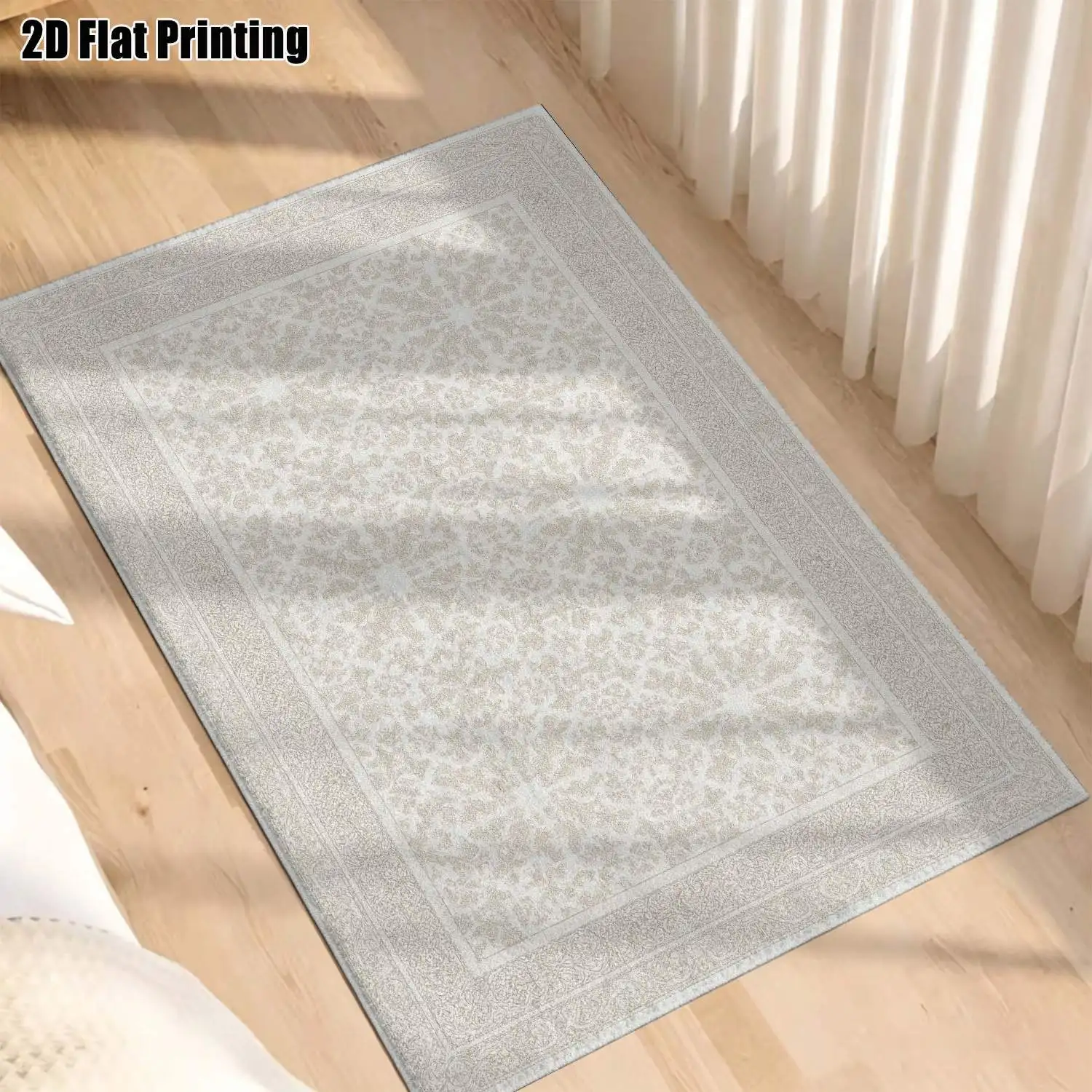 1Pc 2D Printed Beige Geometric Carpet: European Retro Style, Home Decor, Multi-Size, Machine Washable, for Entrance, Dining Room, Foyer, Bedroom, Living Room