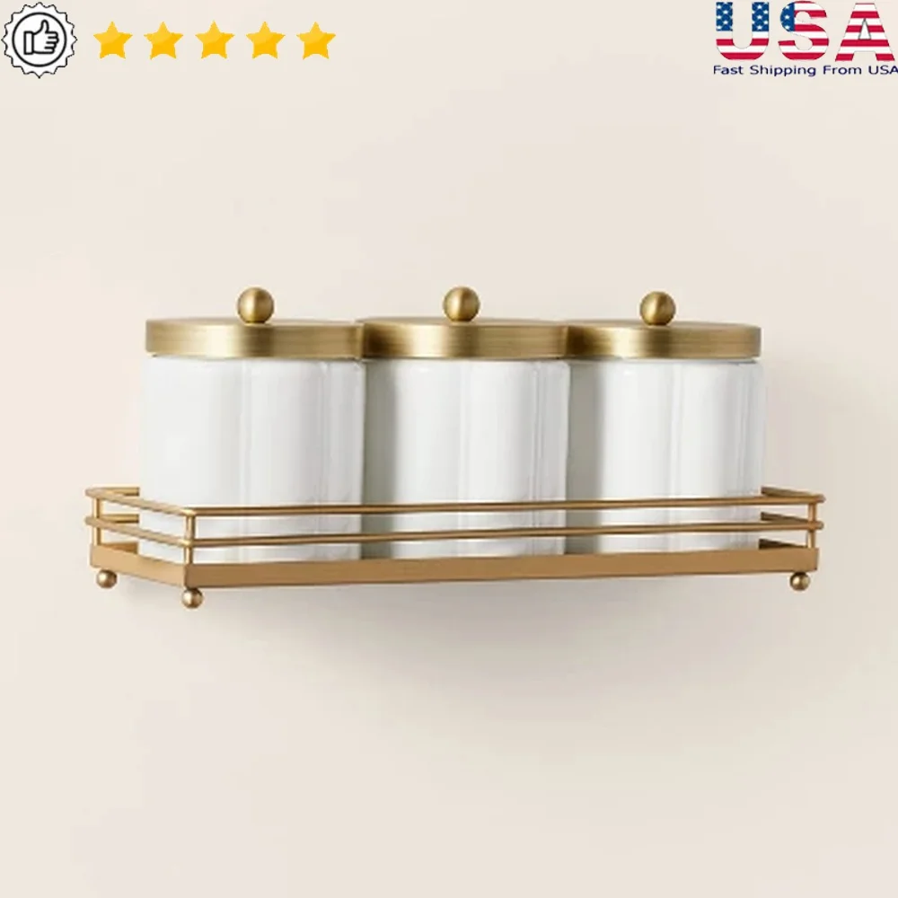 

Milk Glass Bath Canister Set with Wall-Mount Kit Includes Lidded Jars and Tray Small Bathroom Accessories Storage