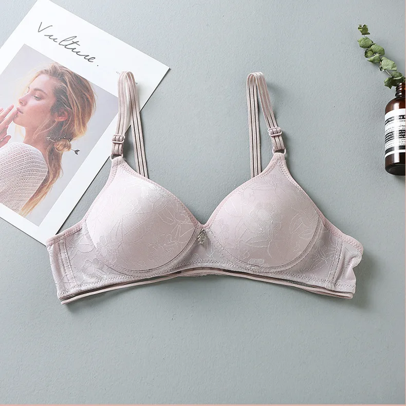 Small Bust Lady Brassiere Two-row Button Bra Thin Style Women's Underwear Mom 3/4 Cup Girl Back Double-row Clasp Thin Molded Cup