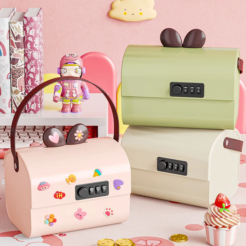 Plastic Cartoon Storage Box With Lock Large Capacity Money Box Desktop Organizer Multi-Function Password Box Home & Garden