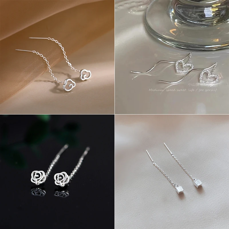 Long Tassel Heart Drop Earrings Gold Silver Color 2022 Korean Hanging Women Earrings Fashion Party Jewelry Girls Party Gift