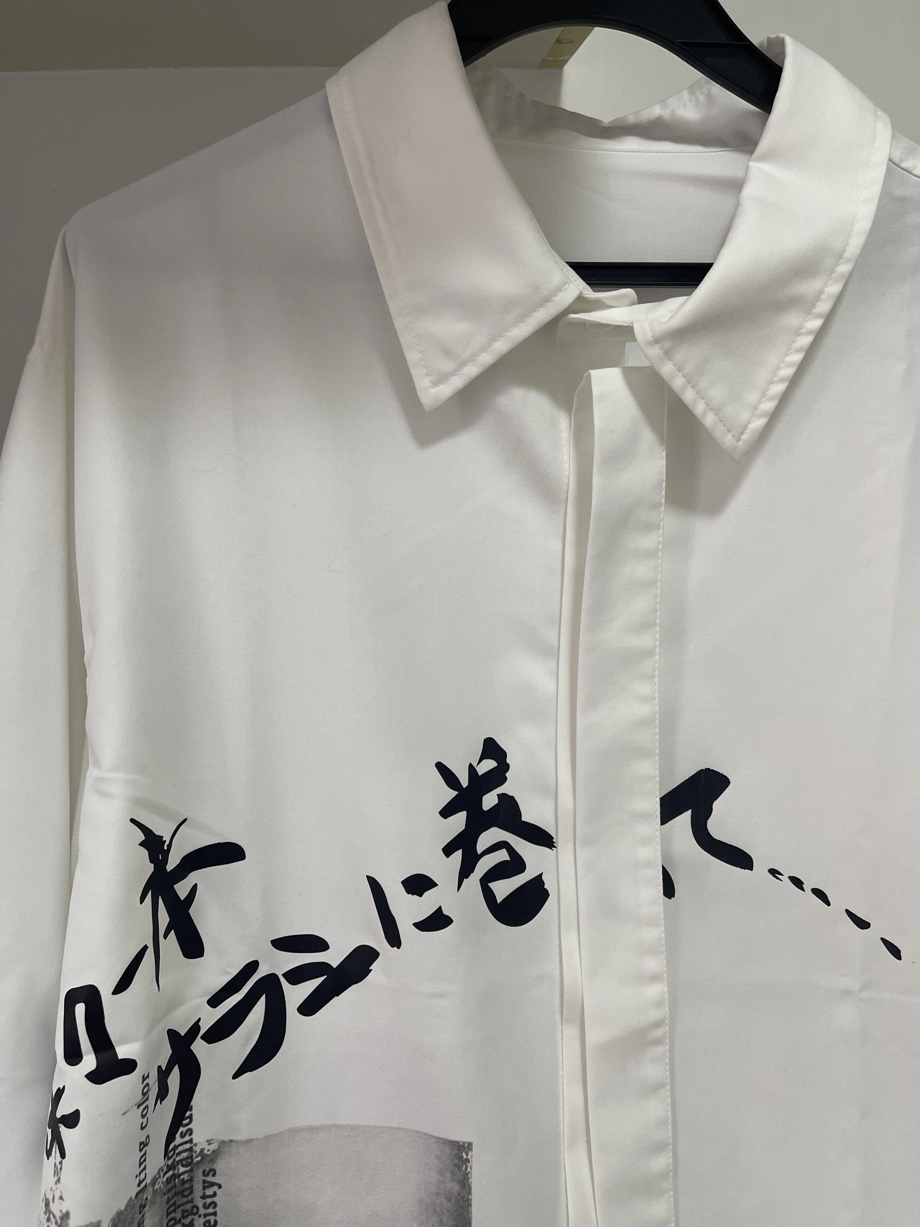 YamamotoStyle 2026 New White Shirt  Asymmetrical Printed Casual Cotton Shirt Men\'S And Women\'S Top Trend Dark Shirt