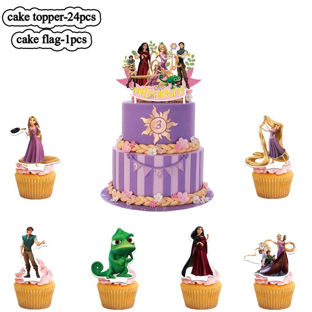 Disney Tangled Cake Topper Cinderella Theme Happy Birthday Mermaid Cupcake Topper Kids Boy Birthday Party Cake Decoration