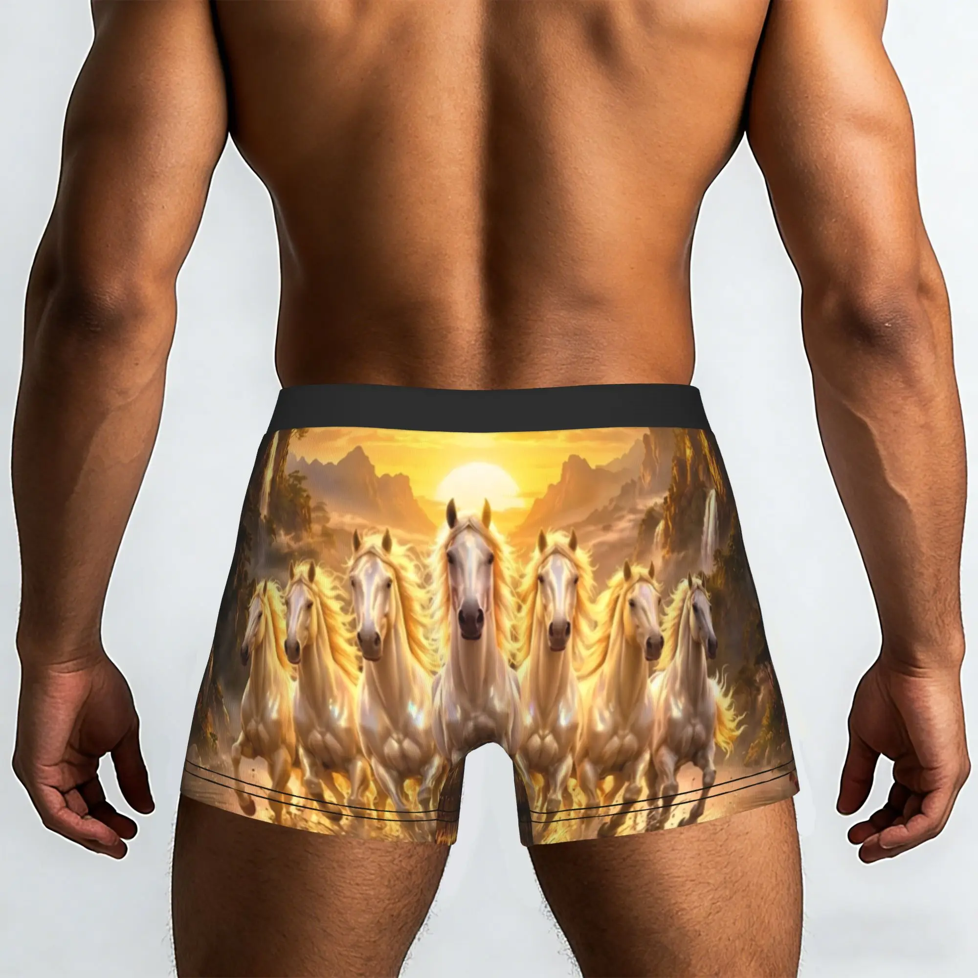 Sunrise Mountain Eight White Horses Golden Oriental Scenery Underpants Homme Panties Man Underwear Ventilate Shorts Boxer Briefs