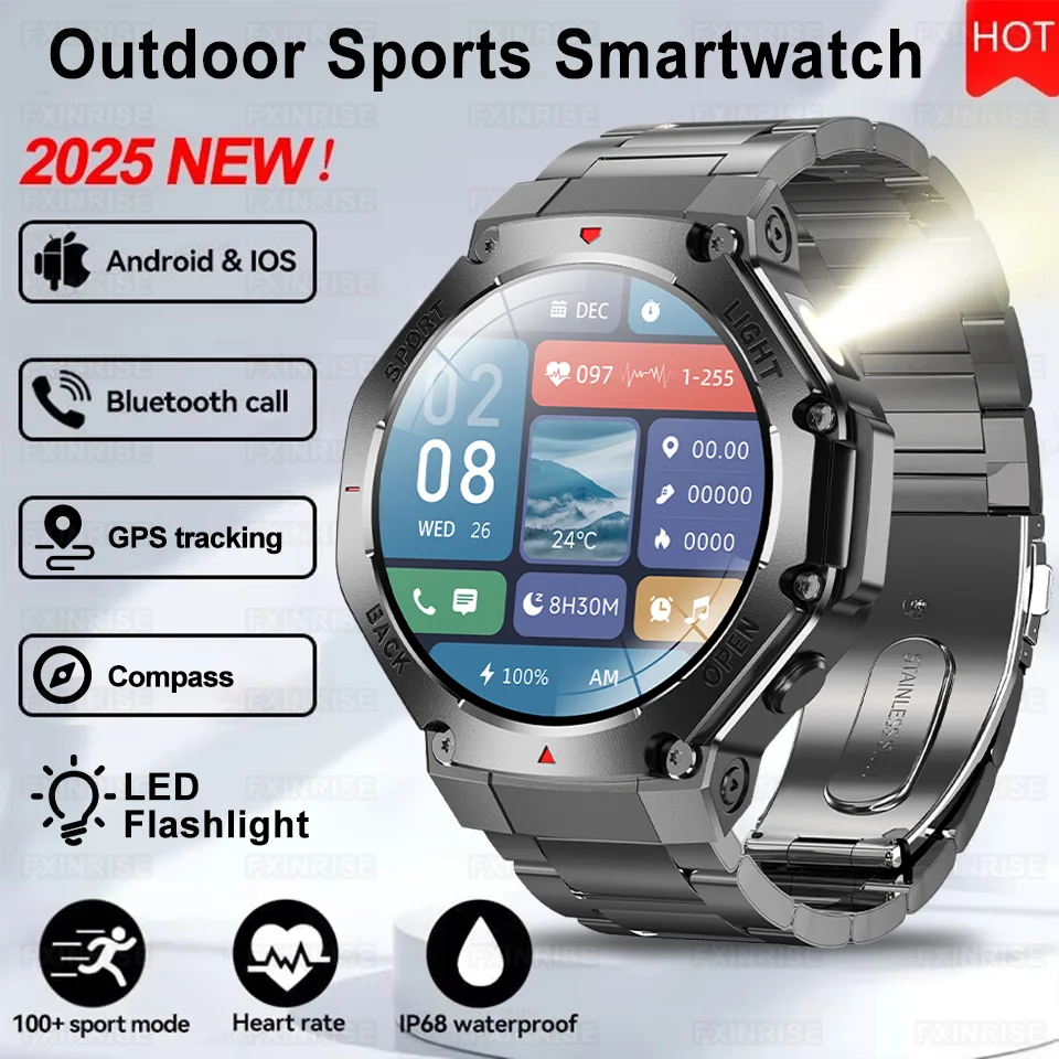 Original Men Smart Watch Outdoor Sports Fitness Watch Bluetooth Call GPS Compass Flashlight Heart Rate Waterproof Smartwatch New