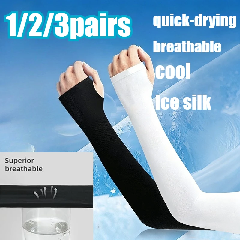 

1/2/3Pairs Summer Ice Silk Sleeves for Men Women Breathable UV Sun Protection Arm Sleeves UPF50 Sunproof Cooling Cycling Outdoor