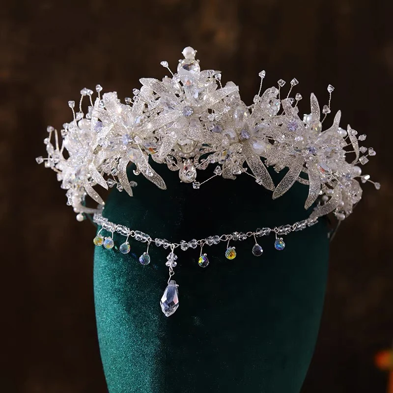 Fashion Luxury Bridal Crowns Set Women Tiaras Crystal Flower Diadem Kroea Bride Headband Wedding Hair Accessories Headdress Gift