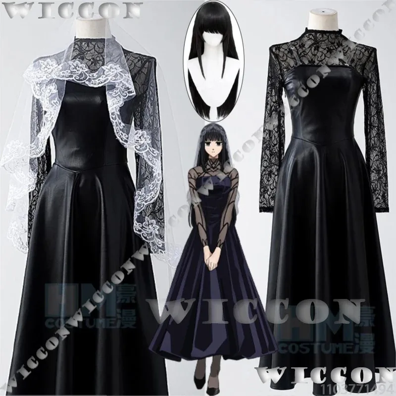 السيدة أوسارجي أنيمي ساكاموتو أيام تأثيري 80 سنتيمتر شعر مستعار أسود جلد فستان أبيض الحجاب مثير النساء فتاة البدلة Halloweek ؛ 3 ، c'5.b ؛ 8'