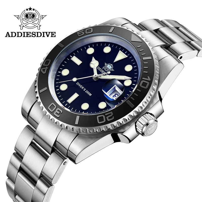 ADDIESDIVE Quartz Watch for Men BGW9 Super Luminous Stainless Steel 200M Waterproof Men Wristwatch reloj hombre