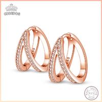 925 Sterling Silver Earrings Simple Twisted Round Rose Hoop Fashionable Zircon Ear Buckle Wedding Ladies Jewelry Gift