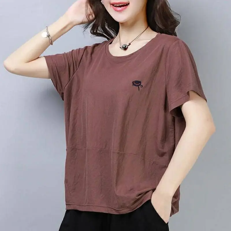 Women Clothing Casual Loose All-match Youth T Shirts Short Sleeve Solid Plus Size O-neck Tops Tees Harajuku Vintage Summer New