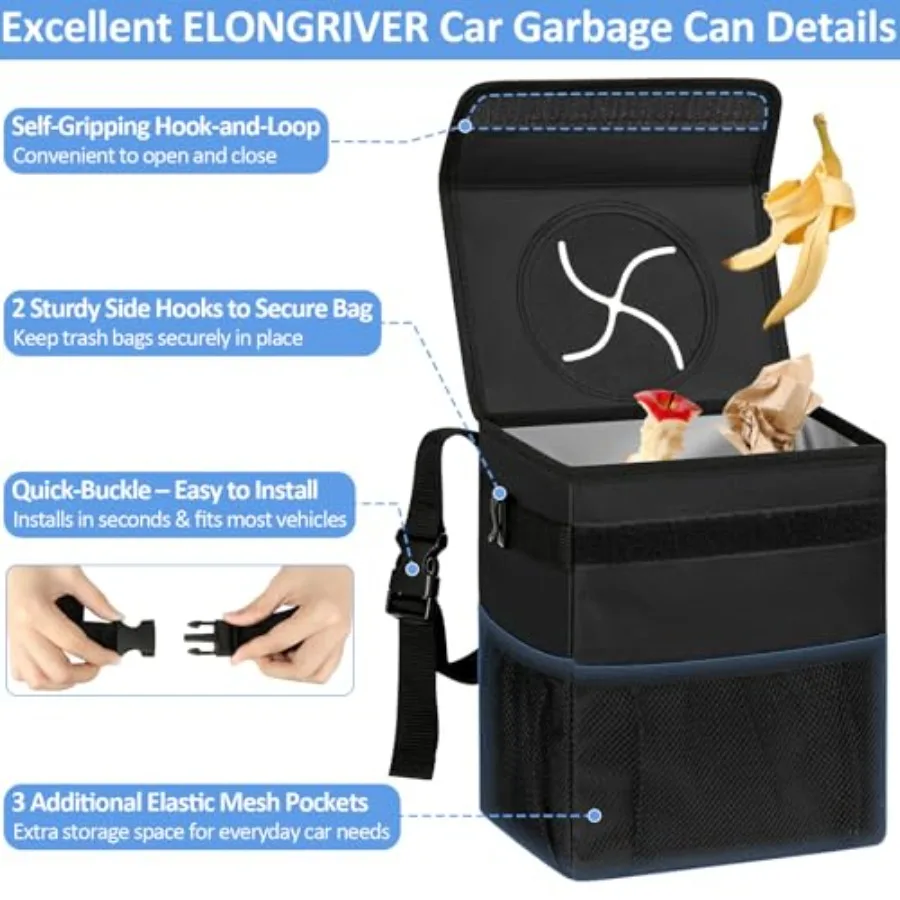 Car Trash Can Bin for Back Seat Leak Proof, Cute Car Trash Bag Hanging, Vehicle Trash Can for SUV Truck Van, Automotive Garbage view 4