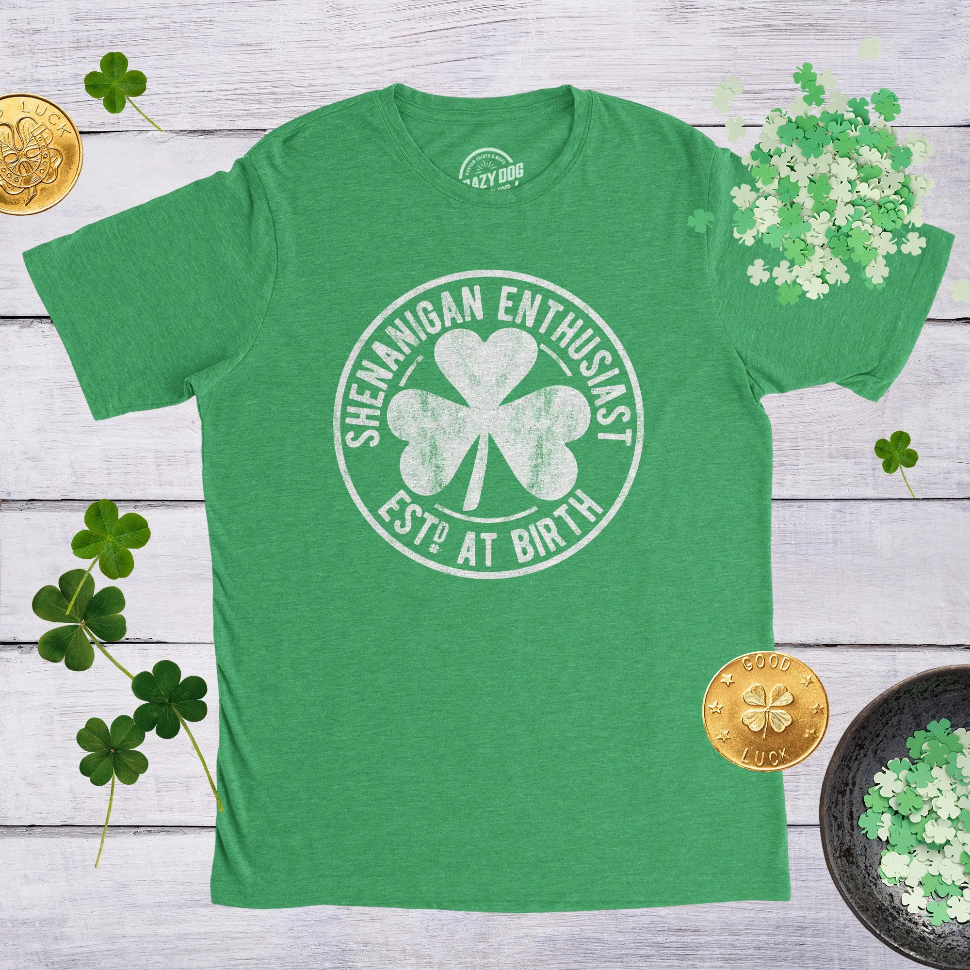 Shenanigans Enthusiast Circle Saint Patricks Day T Shirt Lucky Green Shamrock Mens Clover Funny