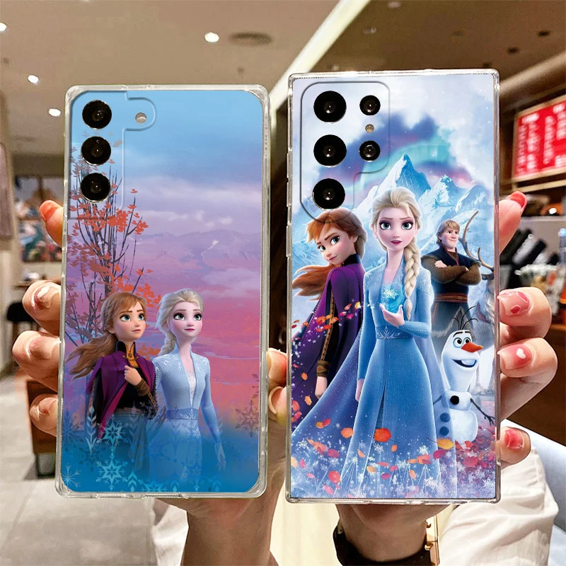 Disney Princess Frozen Anime Transparent Phone Case For Samsung S23 S22 S21 S20 FE Ultra Pro Lite S10 S10E S9 S8 Plus 5G Cover