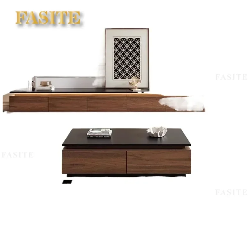 For Italian Minimalist Walnut TV Cabinet Floor Storage Locker Medieval Splicing Design Living Room Furniture Coffee Table