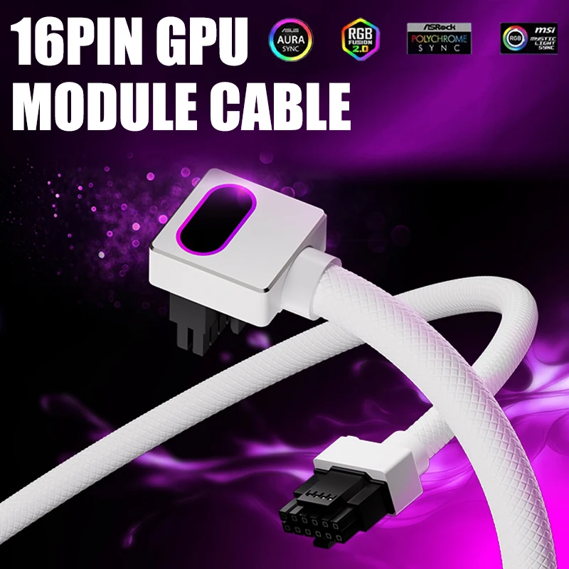 AIJS 16pin GPU Module Cable ARGB SYNC 90 Degree 12+4-pin PCI5.0 12VHPWR PC Clean BuildOne-Line Cable Graphics Card Supply Line