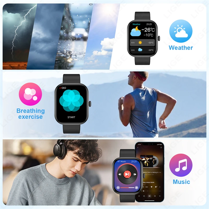 Reloj inteligente LIGE 2025 para hombre, pantalla completamente táctil, llamada Bluetooth, relojes impermeables, rastreador deportivo de Fitness, Reloj inteligente para Mujer