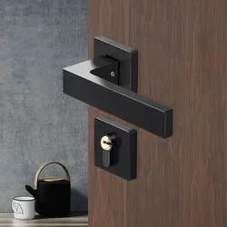 Modern Bedroom Black Silent Door Lock Space Aluminum Solid Wood Door Lock Split Lock