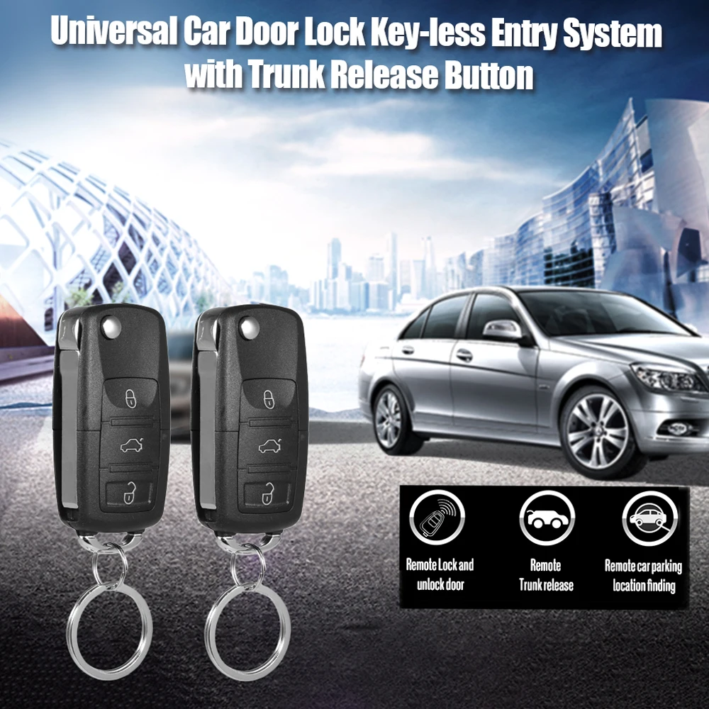 Kit Blocco Centrale Auto 12V Telecomando Universale Keyless Entry per Apertura Portiere e Bagagliaio a Distanza con 2 Telecomandi e Frequenza 433 92MHz per Veicoli con Serrature Elettriche o