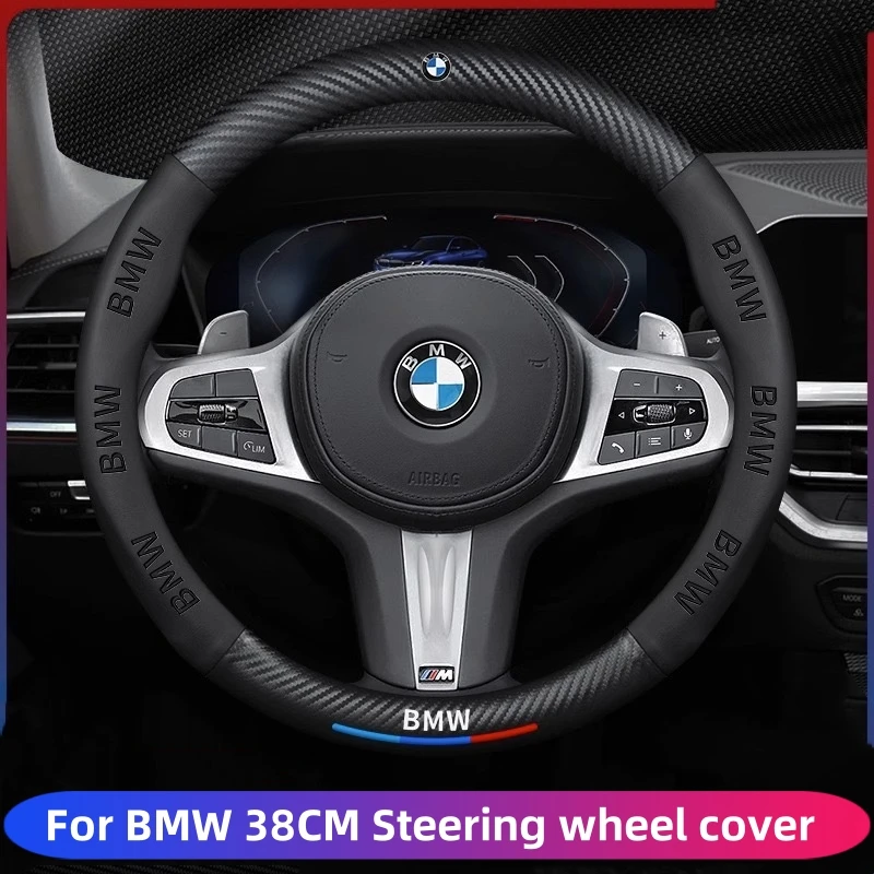 

Car 38CM Steering Wheel Cover For Bmw E46 E90 E60 F10 F30 E39 E36 F20 E87 F20 F40 E88 M Performance M2 M3 M4 M5 M6 3D Embossing