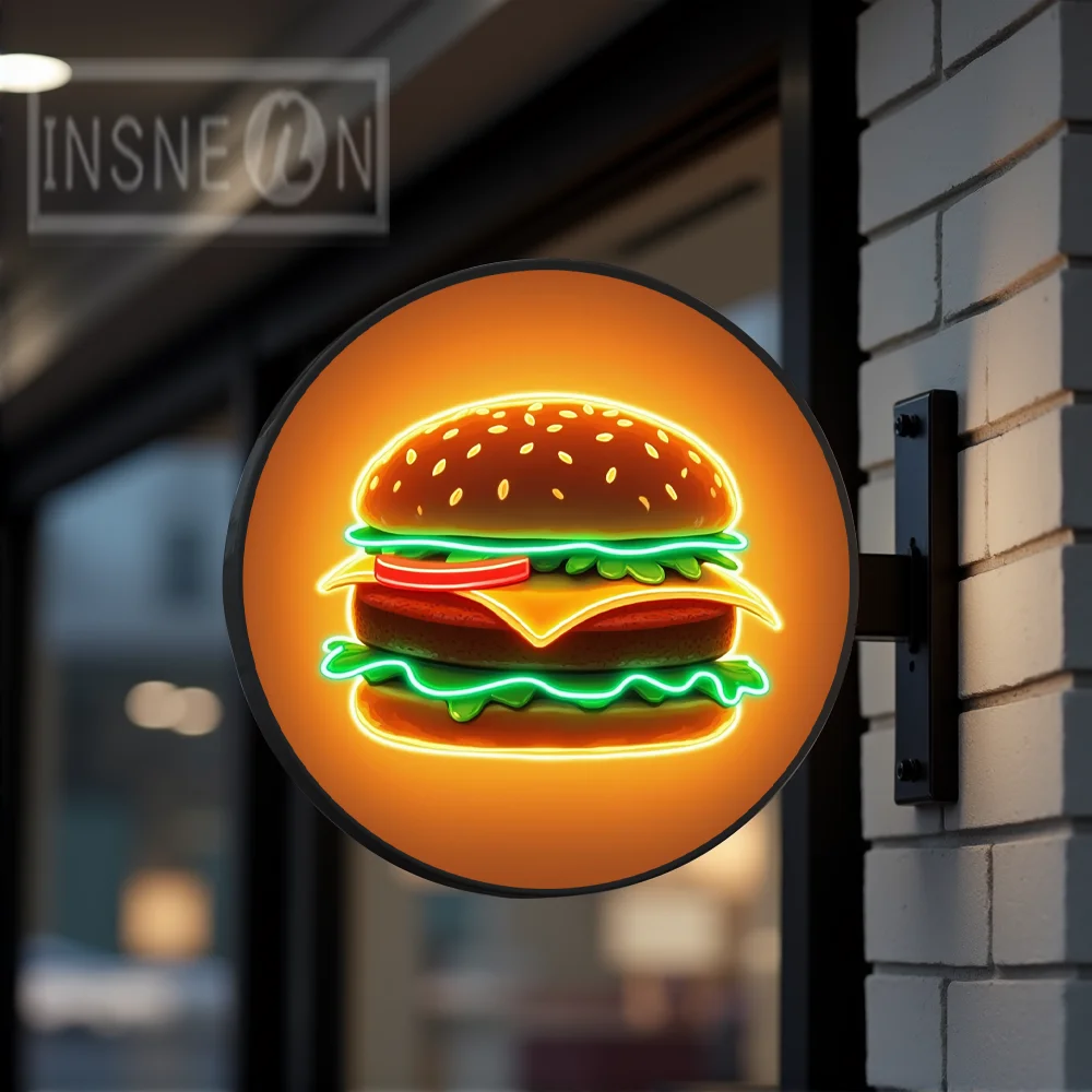 Custom Hamburg Light Box for Storefront Waterproof Round Acrylic LED Double Sided Outdoor Business Signage Wall Mounted