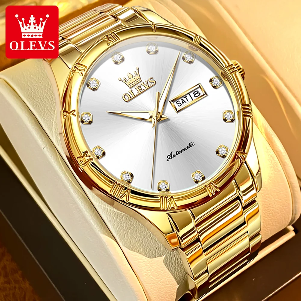 OLEVS Men's Watches Luxury Casual Fine Steel Original Automatic Mechanical Wristwatch for Man Self-winding Movement Waterproof