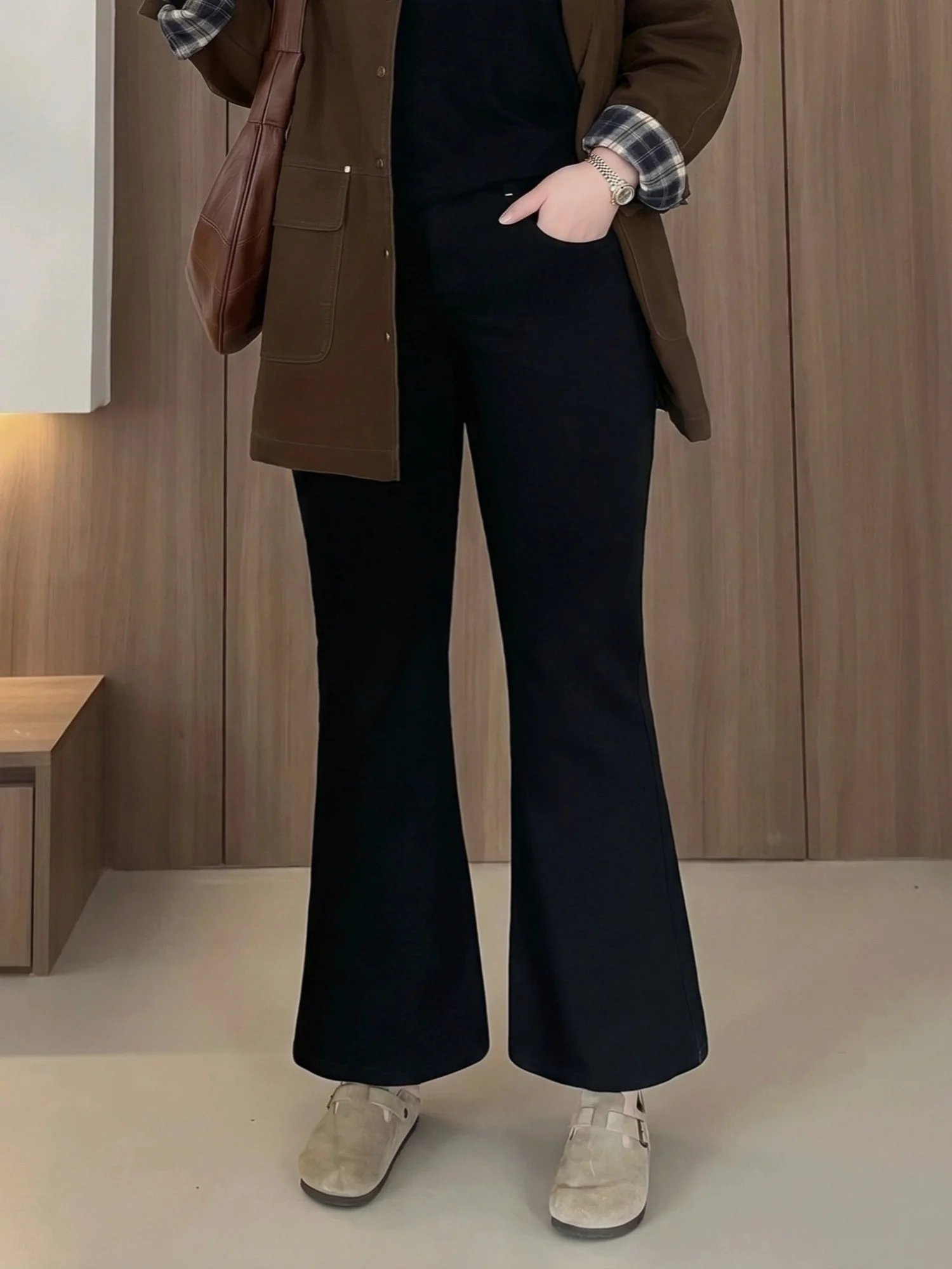 

plus Size Women's Jeans High Waist Cotton Blend Spring New Style Back Waist Elastic Flared Pants Slimming Versatile Nine-Piece