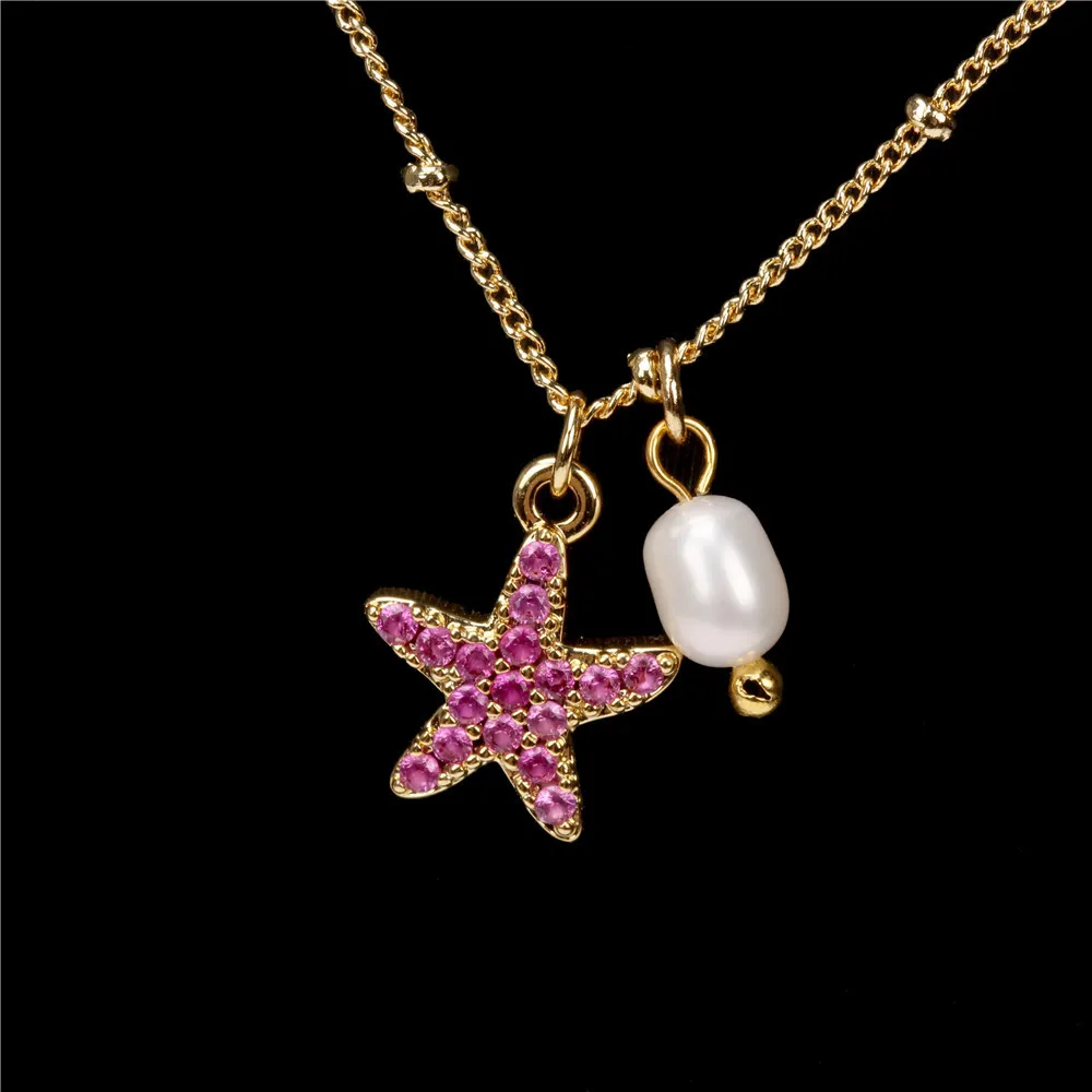 Fashion Diamond Starfish Tree Of Life Flamingo Necklace Female Simple Design Sense Freshwater Pearl Personality Clavicle Chain