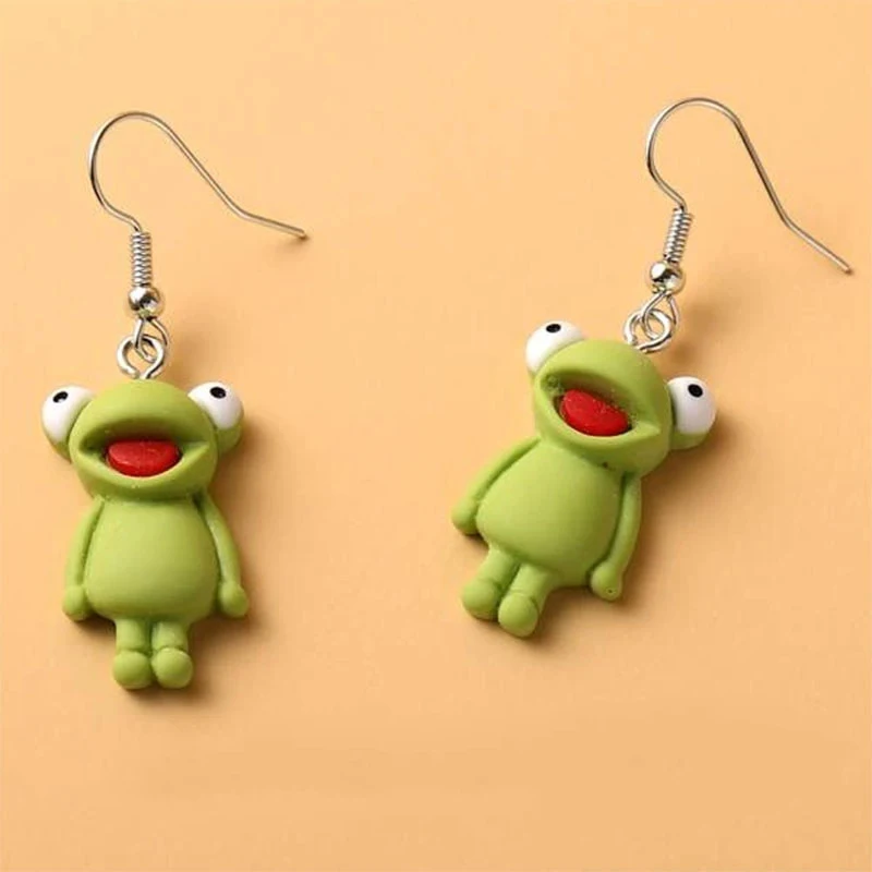 New Personality Funny Green Frog Toad Stud Earrings Exaggerated Cute Cartoon Metal Animal Earrings For Women Party Jewelry