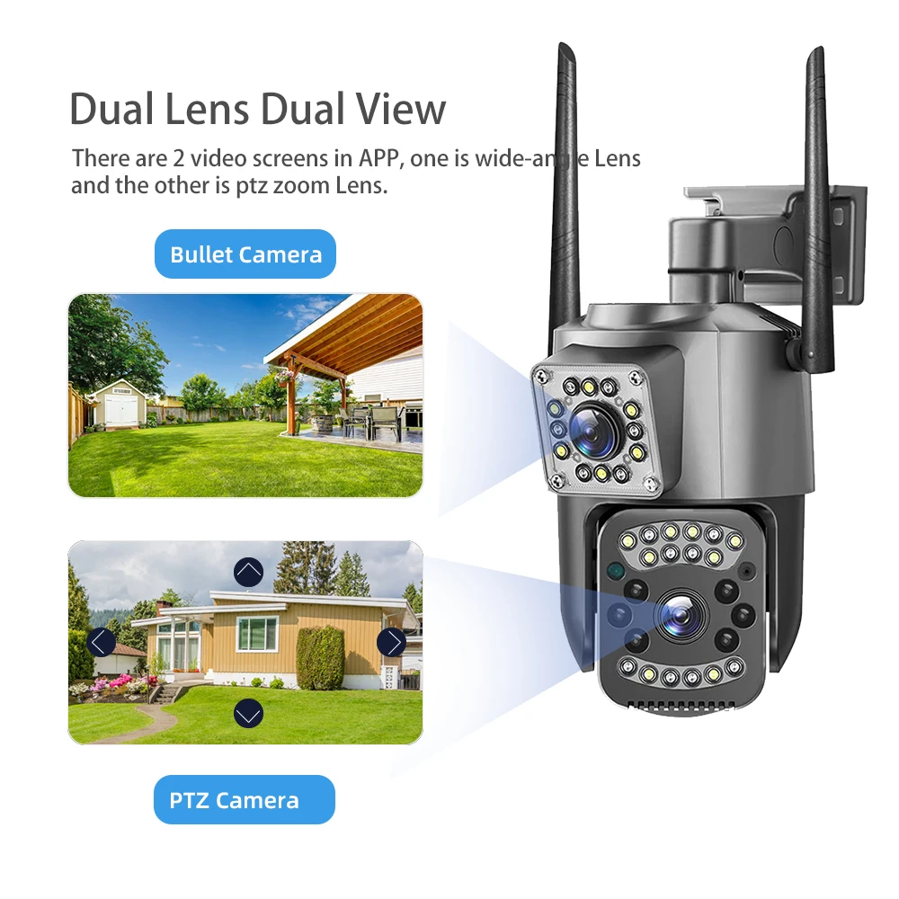 Outdoor Wireless Camera Dual Lens 12MP Human Detection Night Vision IP Security Protection CCTV Camera  V380 PRO