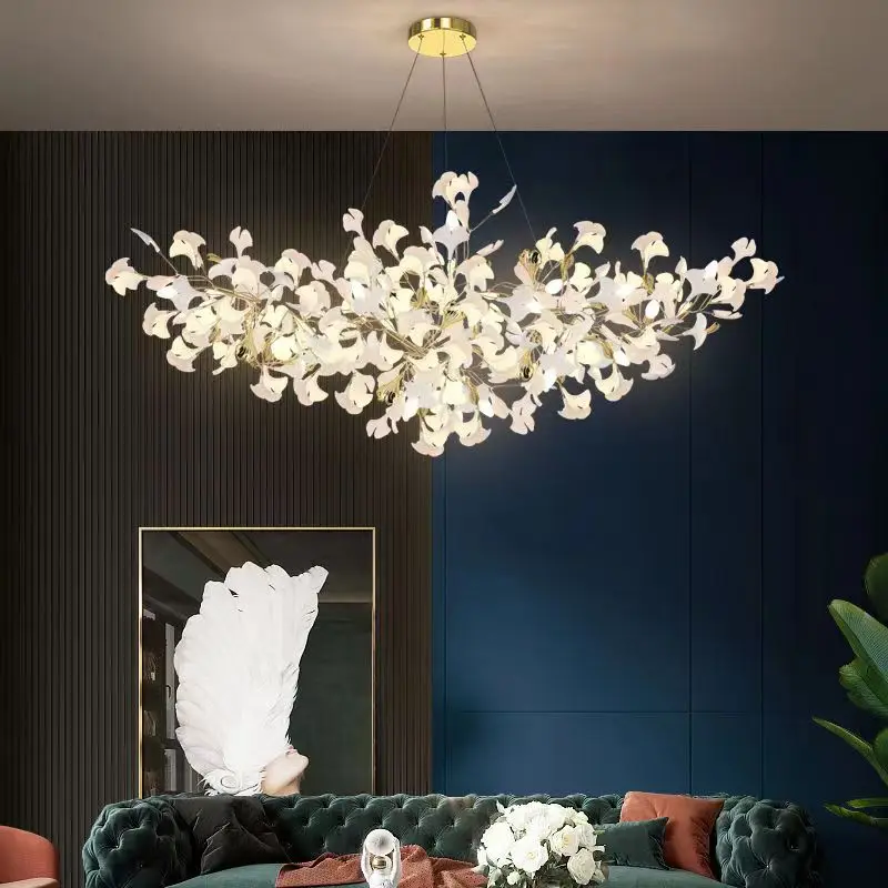 Modern LED Pendant Lights Home Decoration Bedroom Dining Living Room Ceiling Chandelier Ginkgo Leaf Art Long Lighting Fixtures