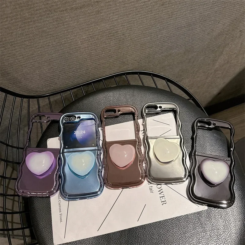 

Heart Phone Stand Wave Case for Samsung Galaxy Z Flip 6 5 4 3 Protective Back Cover for ZFlip4 ZFlip5 ZFlip6 Case Shell