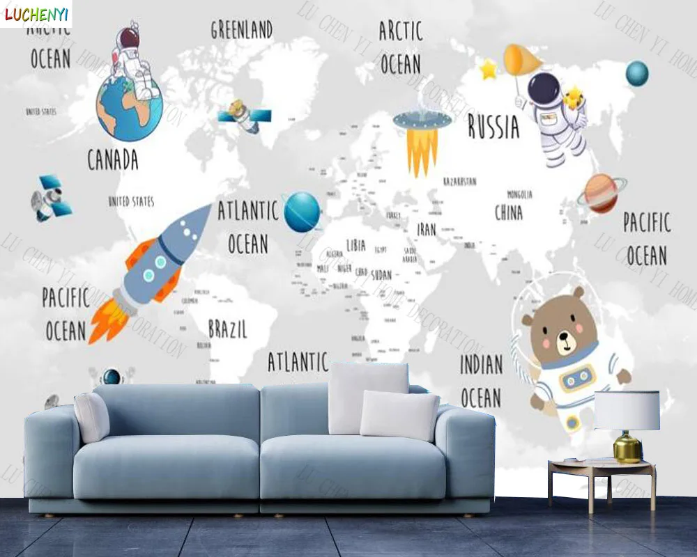 

Papel de parede Nordic Hand-drawn World Map Earth Universe Star Astronaut Rocket Astronaut Space Science and Technology Museum