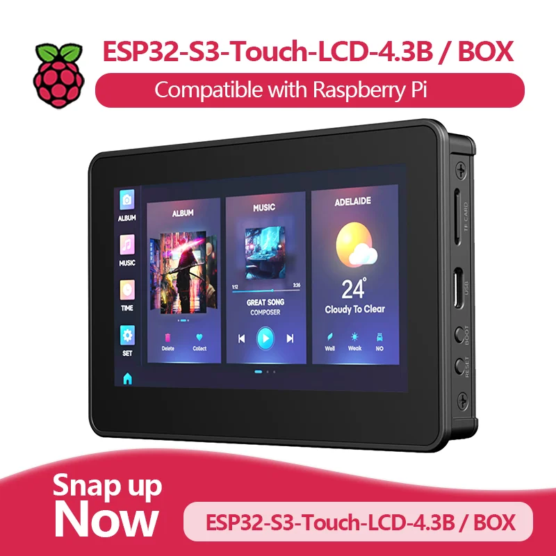 4.3-inch Touch LCD, ESP32-S3 Development Board Type B, 800×480 Resolution, 5-Point Touch, Compatible with Raspberry Pi