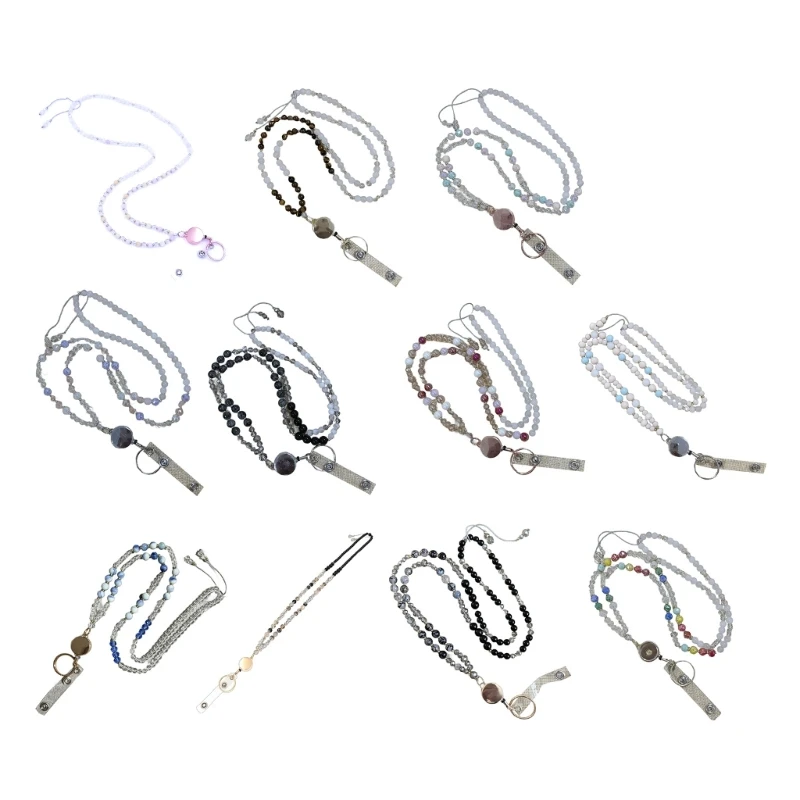 Ожерелье из бусин из натурального камня, выдвижной шнурок, держатель для очков, шнурок