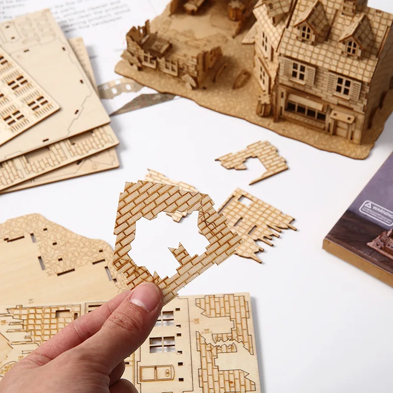 DIY 3D Puzzle Wooden Miniature Building Kit War Zone 1942 Lane Warfare House Jigsaw Puzzle Toys for Children Birthday Gifts